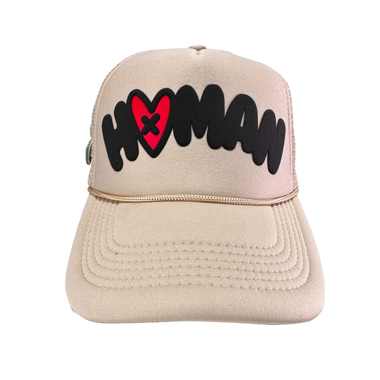 Loveville “H❤️MAN” Trucker Hat – Tan